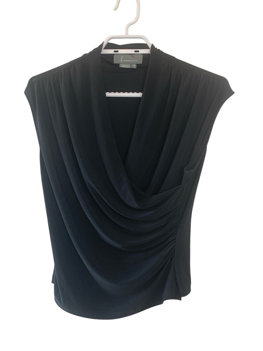 Anthropologie Black Draped Surplice Cap Sleeve Blouse. Wardrobe Base Piece